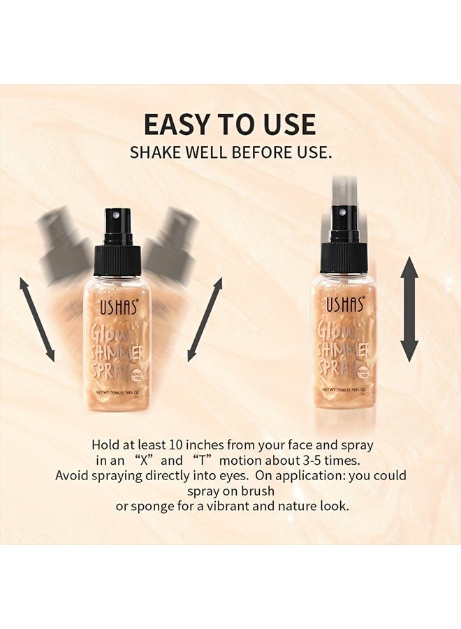 Ushas Glow Shimmer Spray 76ml, Shimmer Body Oil, Easy to Push Away, Natural Moisture Glitter, Face Brightening, Glow Pearl Highlighter, Illuminator Shine Contouring Makeup for Face and Body, #03 - Image 3