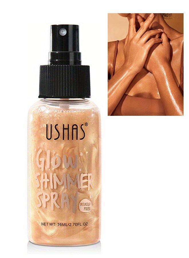 Ushas Glow Shimmer Spray 76ml, Shimmer Body Oil, Easy to Push Away, Natural Moisture Glitter, Face Brightening, Glow Pearl Highlighter, Illuminator Shine Contouring Makeup for Face and Body, #03 - Image 1