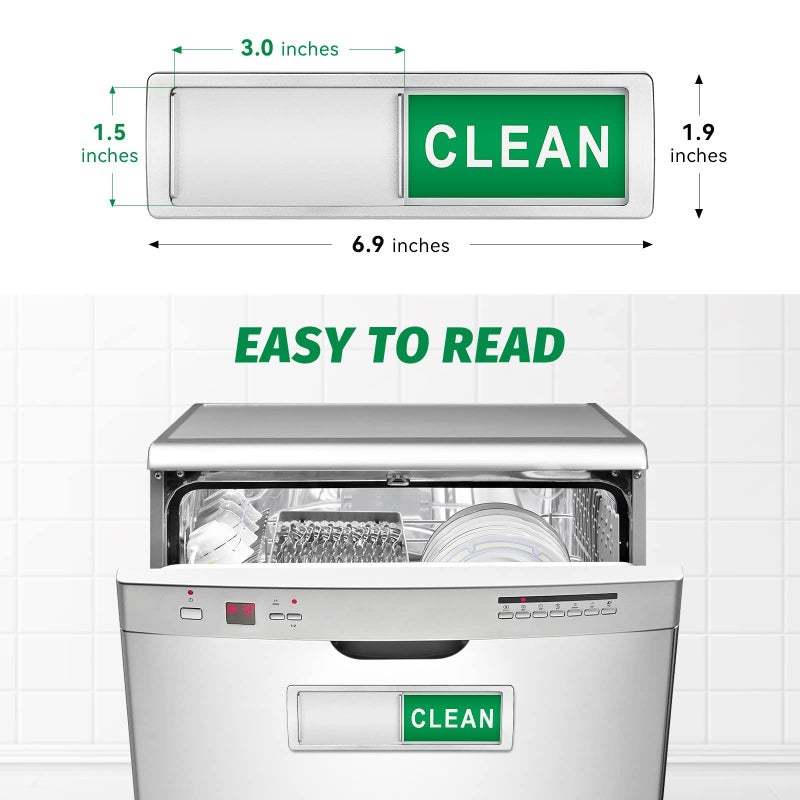 Cimkiz Dishwasher Magnet Clean Dirty Sign Non-Scratching Strong Magnet Or 3M Adhesive Options Indicator Tells Whether Dishes Are Clean Or Dirty (Silver) - Image 2