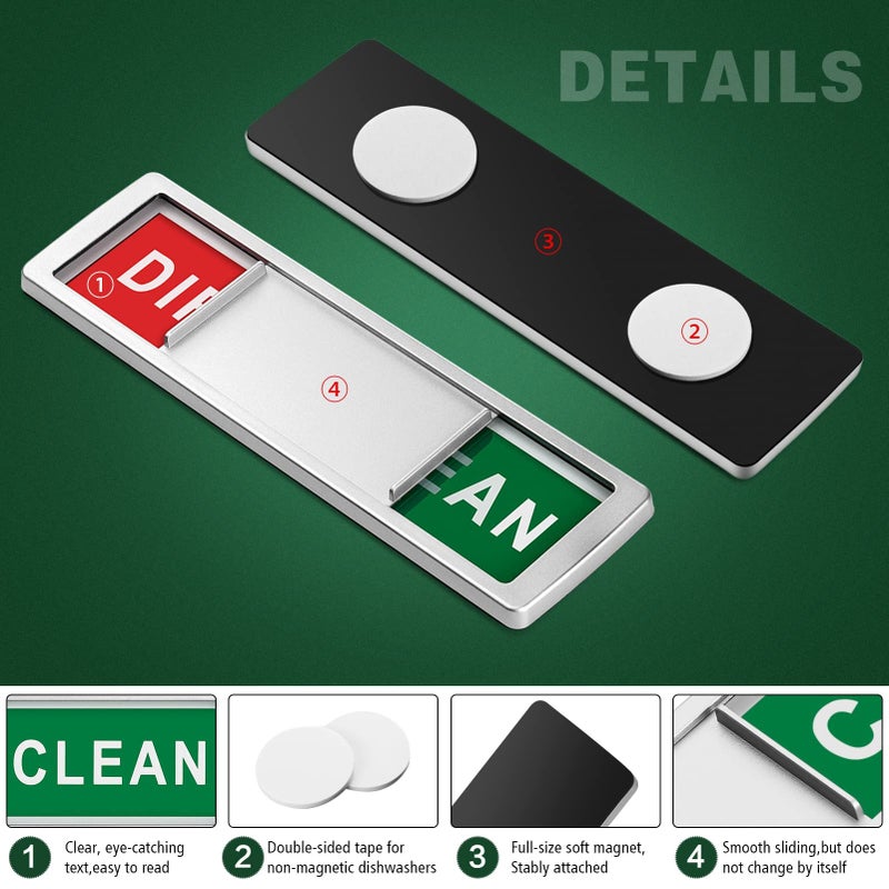 Cimkiz Dishwasher Magnet Clean Dirty Sign Non-Scratching Strong Magnet Or 3M Adhesive Options Indicator Tells Whether Dishes Are Clean Or Dirty (Silver) - Image 3
