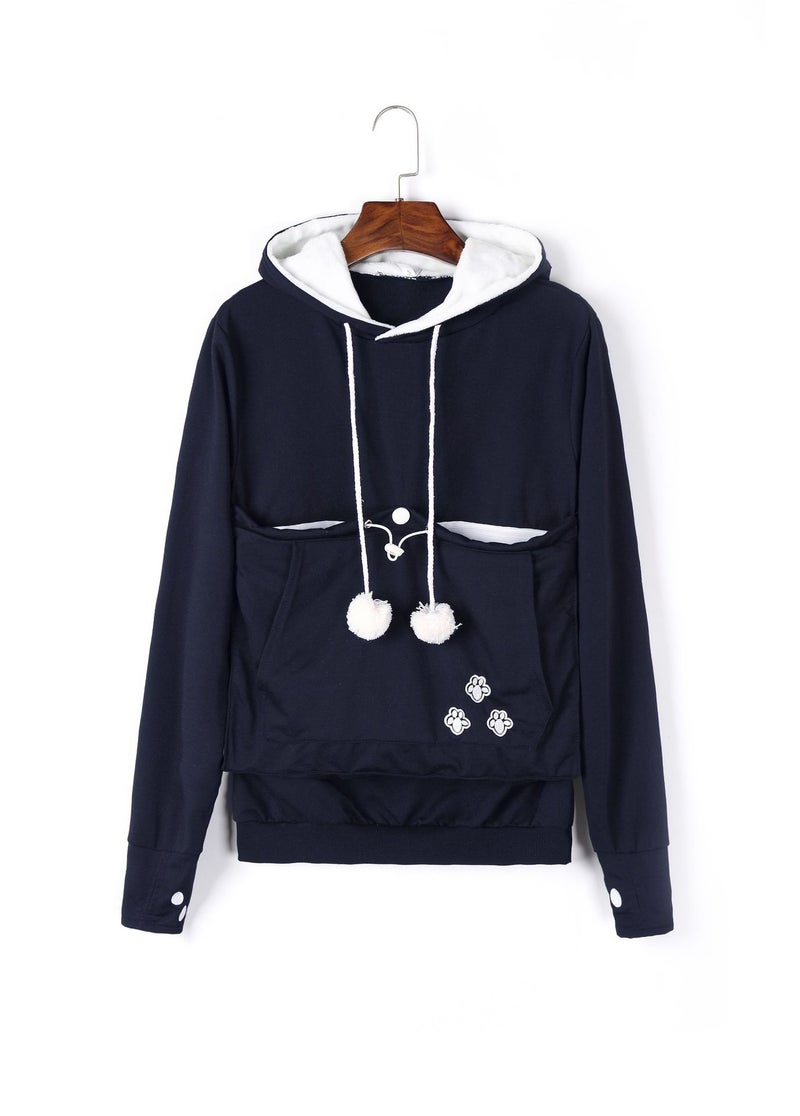 Foreign Trade Cross-border Explosions Embroidered Big Pocket Hooded Sweat Amazon Hot Autumn Thin Long Sleeve Womens Sweat navy blue