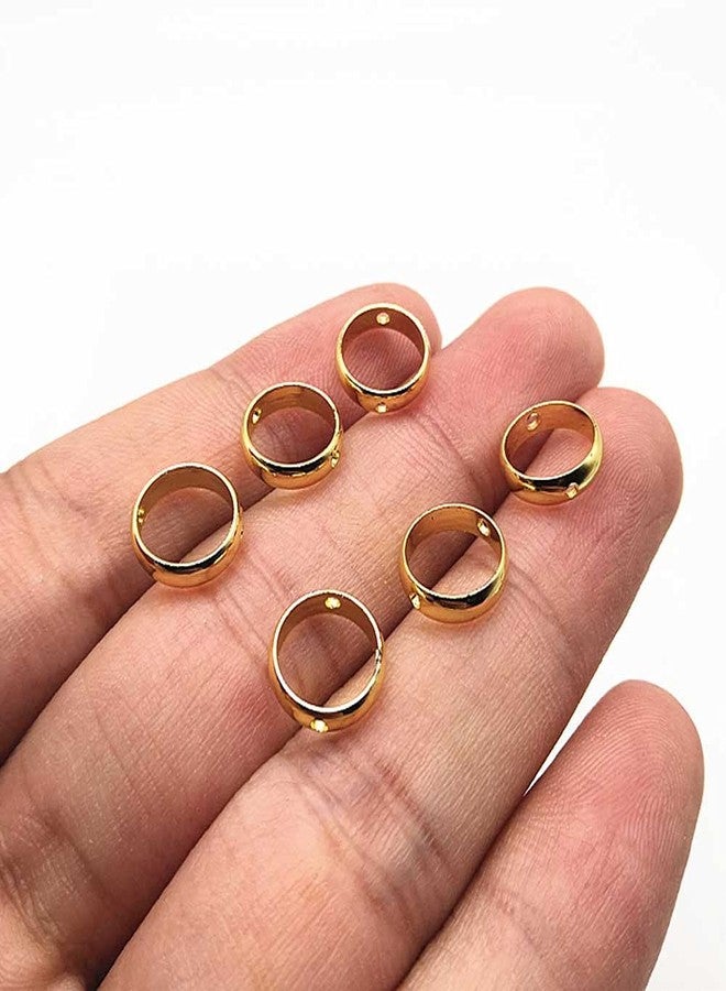 Teensery 25 Pcs Round Bead Frames Double Hole Brass Circle Bead Frames for Earring Bracelet Necklace Jewelry Making, Fit 10mm Diameter Beads (Gold) - Image 2