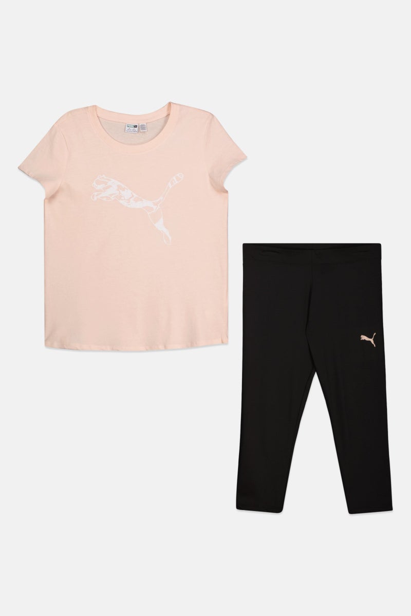 PUMA Kids Girl 2 Pieces Brand Logo Tee And Legging Set, Cloud Pink  - Image 1