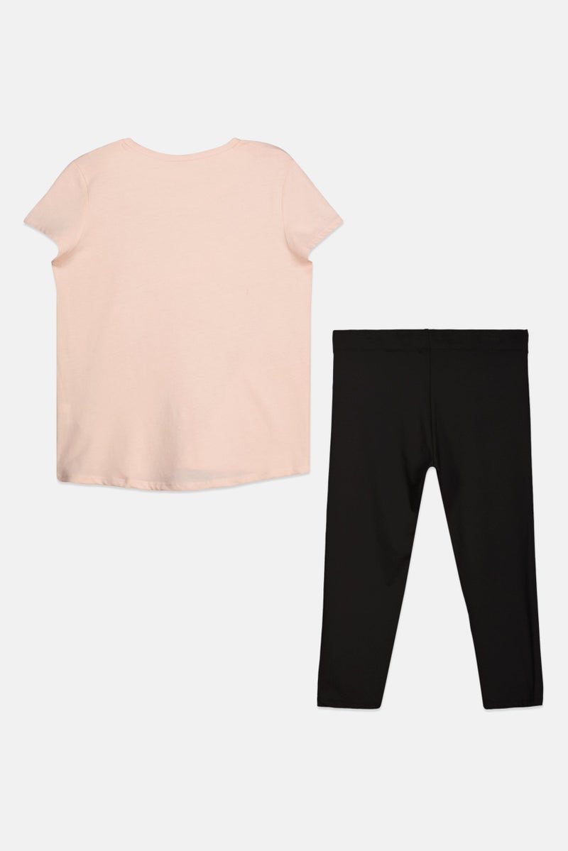 PUMA Kids Girl 2 Pieces Brand Logo Tee And Legging Set, Cloud Pink  - Image 2