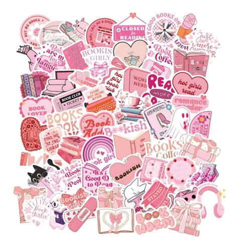 FNGEEN Pink Bookish Stickers 61pcs, Book Sticker for Kindle, Aesthetic Pink Sticker Kindle, Girly Booktok Stickers Reading Stickers for Woman Girl Book Lover, Gifts Accessories for Adults - Image 1