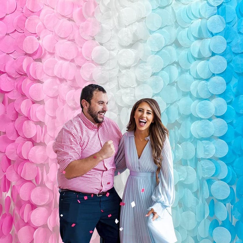 pinkblume 205 Ft Gender Reveal Party Decorations Ombre Pink and Blue Big Circle Dot Backdrop Garland Tissue Paper Polka Dot Hanging Curtain Streamer for He or She Boy or Girl Baby Shower Birthday Party Supplies - Image 5