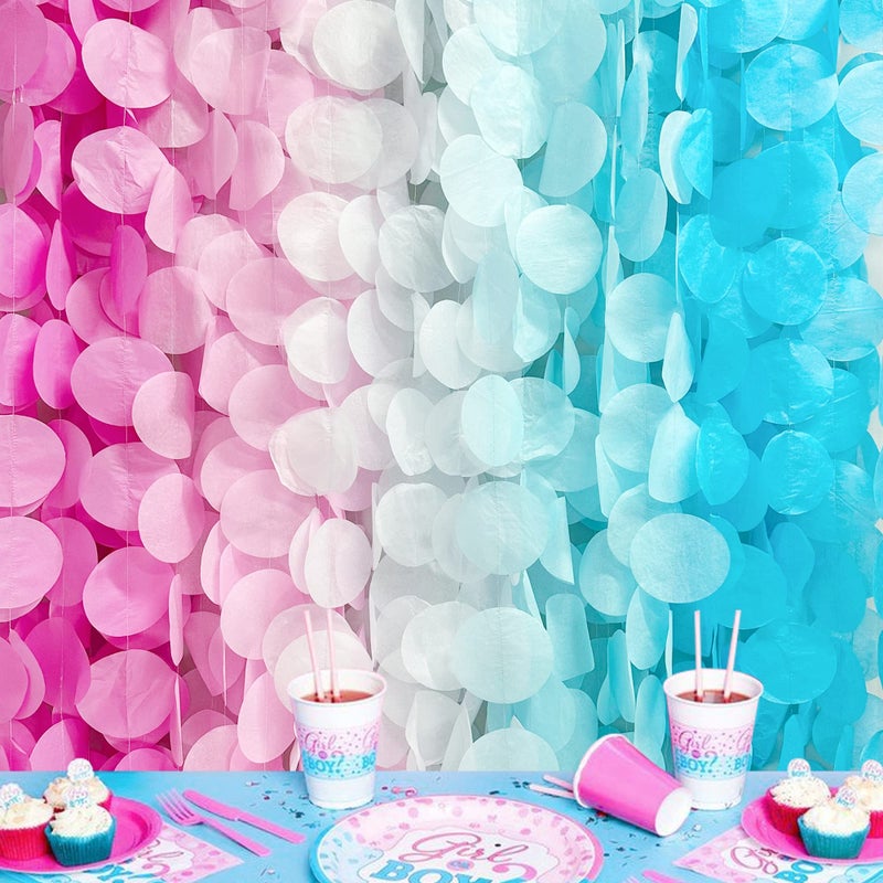 pinkblume 205 Ft Gender Reveal Party Decorations Ombre Pink and Blue Big Circle Dot Backdrop Garland Tissue Paper Polka Dot Hanging Curtain Streamer for He or She Boy or Girl Baby Shower Birthday Party Supplies - Image 1