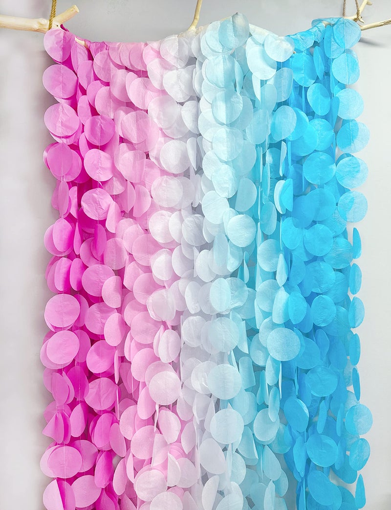 pinkblume 205 Ft Gender Reveal Party Decorations Ombre Pink and Blue Big Circle Dot Backdrop Garland Tissue Paper Polka Dot Hanging Curtain Streamer for He or She Boy or Girl Baby Shower Birthday Party Supplies - Image 4