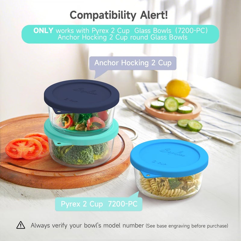 Sophico 2 Cup Round Silicone Storage Cover Lids Replacement for Pyrex 7200-PC and Anchor Hocking Glass Bowls (Container not Included) (MIX-6pack) - Image 2