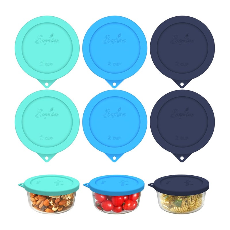 Sophico 2 Cup Round Silicone Storage Cover Lids Replacement for Pyrex 7200-PC and Anchor Hocking Glass Bowls (Container not Included) (MIX-6pack) - Image 1