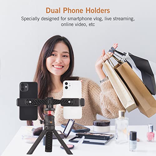 Andoer Multifunctional Smartphone Video Kit Including Universal Phone Tripod Mount with Dual Phone Holders 4 Cold Shoe Mounts Desktop Tripod for Vlog Live Streaming Oline Video Teaching Meeting - Image 3