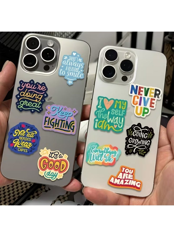 Kandid 50pcs Motivational English Phrase Stickers – Colourful Vinyl Decals for Laptop, Notebook & Scrapbook (Motivational Quotes) - Image 1