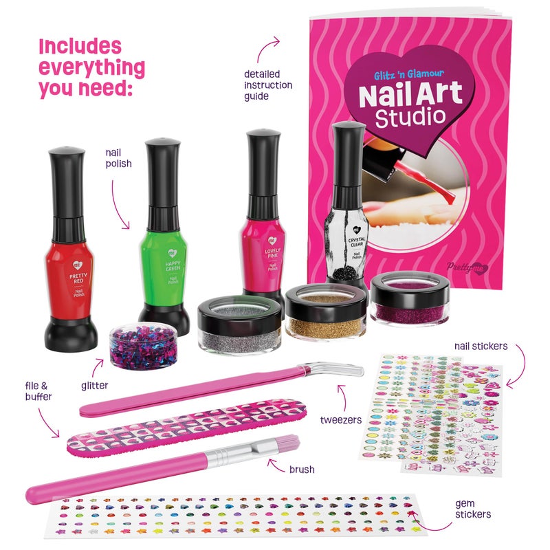 Pretty Me Nail Art Studio for Girls - Birthday Gift - Nail Polish Kit for Kids Ages 7-12 Years Old - Girl Gifts Ideas - Gift Set - Girly Stuff - Polish, Pens, Glitter, Stickers, Gems, Filer - 8 9 10 11 12 Year - Image 4