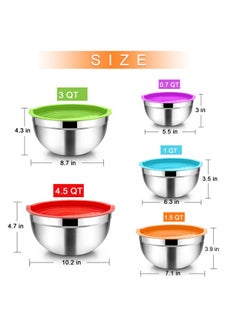 TeamFar TeamFar Mixing Bowls, 4.5/3/1.5/1/0.7 QT, Stainless Steel Metal Nesting Salad Bowl with Lid Set of 5, Ideal for Prepping Serving, Healthy & Sturdy, Airtight Lid & Easy Clean, Multi-Color  - Image 2