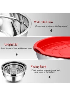 TeamFar TeamFar Mixing Bowls, 4.5/3/1.5/1/0.7 QT, Stainless Steel Metal Nesting Salad Bowl with Lid Set of 5, Ideal for Prepping Serving, Healthy & Sturdy, Airtight Lid & Easy Clean, Multi-Color  - Image 5