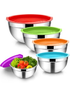 TeamFar TeamFar Mixing Bowls, 4.5/3/1.5/1/0.7 QT, Stainless Steel Metal Nesting Salad Bowl with Lid Set of 5, Ideal for Prepping Serving, Healthy & Sturdy, Airtight Lid & Easy Clean, Multi-Color  - Image 1