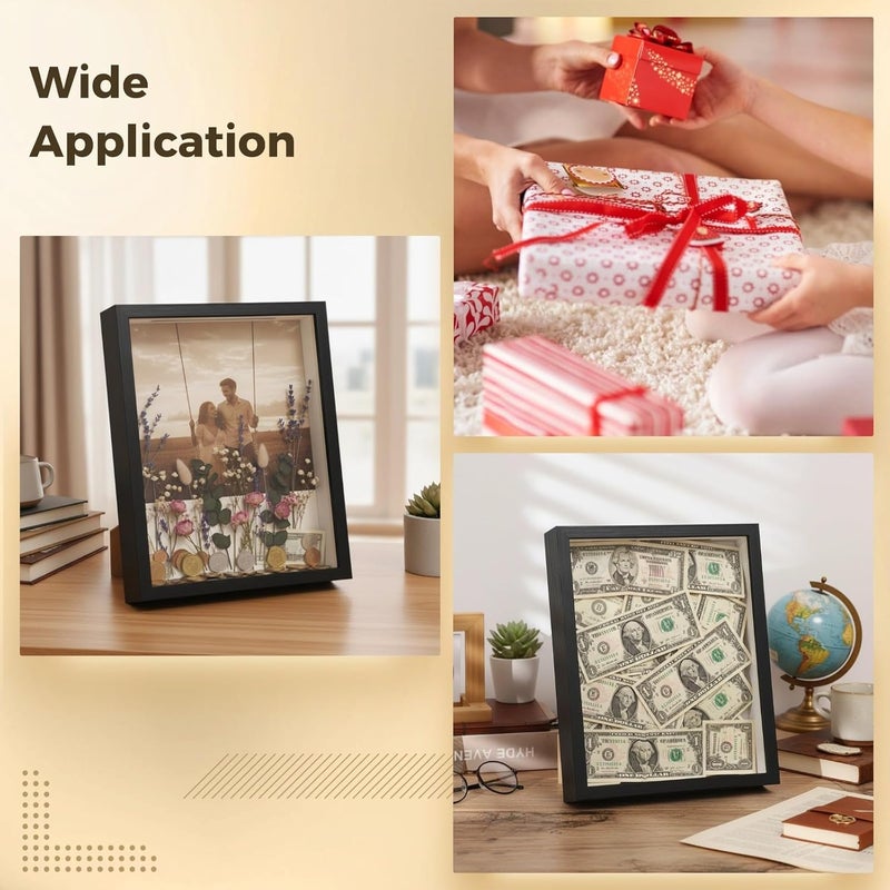 Shadow Box Frame 8.5 X 10.5 In With Slot, Black Wood Display Case, 10-Inch Photo Frame, Memory Box, Wall Mounting Or Standing - Image 2