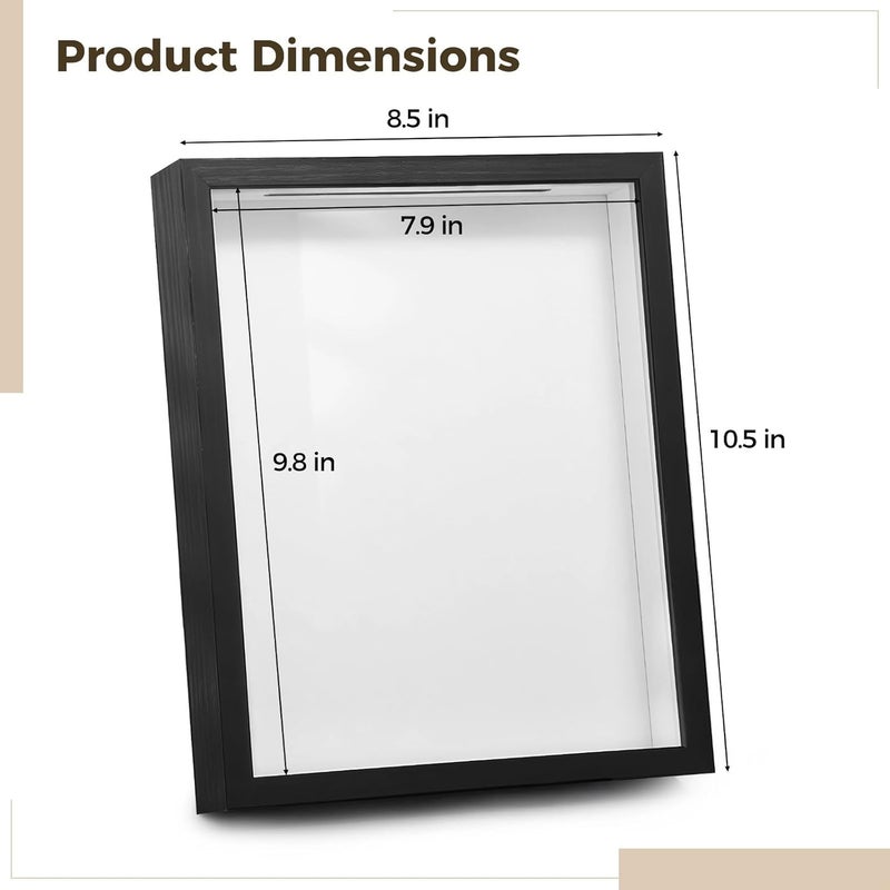 Shadow Box Frame 8.5 X 10.5 In With Slot, Black Wood Display Case, 10-Inch Photo Frame, Memory Box, Wall Mounting Or Standing - Image 3