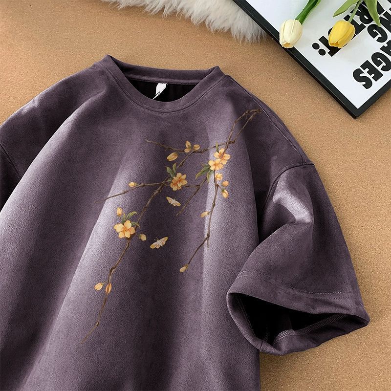 Suede Short-Sleeved T-Shirt For Men In Summer New Chinoiserie National Trend Loose Boys Half-Sleeved T-Shirt Top Clothes - Image 1