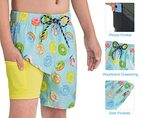 Cozople Boys Swimming Trunks with Boxer Brief Liner Donut Graphic Compression Bathing Suit for Teens Summer UPF50+ Quick Dry Swim Beach Board Shorts Size 10 - Image 4