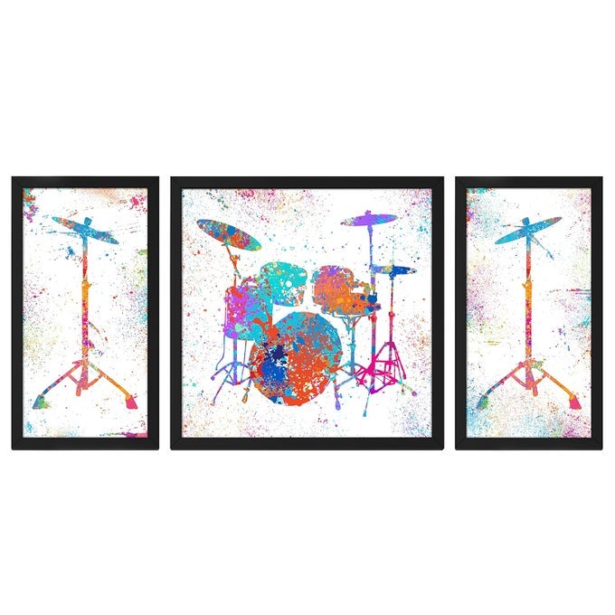 RITWIKAS WOOD COLLECTION OF 3 ABSTRACT ART OF MUSIC BAND DRUM SET PERFECT FOR HOME AND OFFICE DECOR GIFT DIGITAL PRINTS PAINTING WITH FRAME 285 X 135 INCH PAINTINGS DRUM SET OF 03