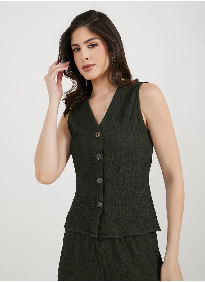 ستايلي Textured Waistcoat with Button Placket