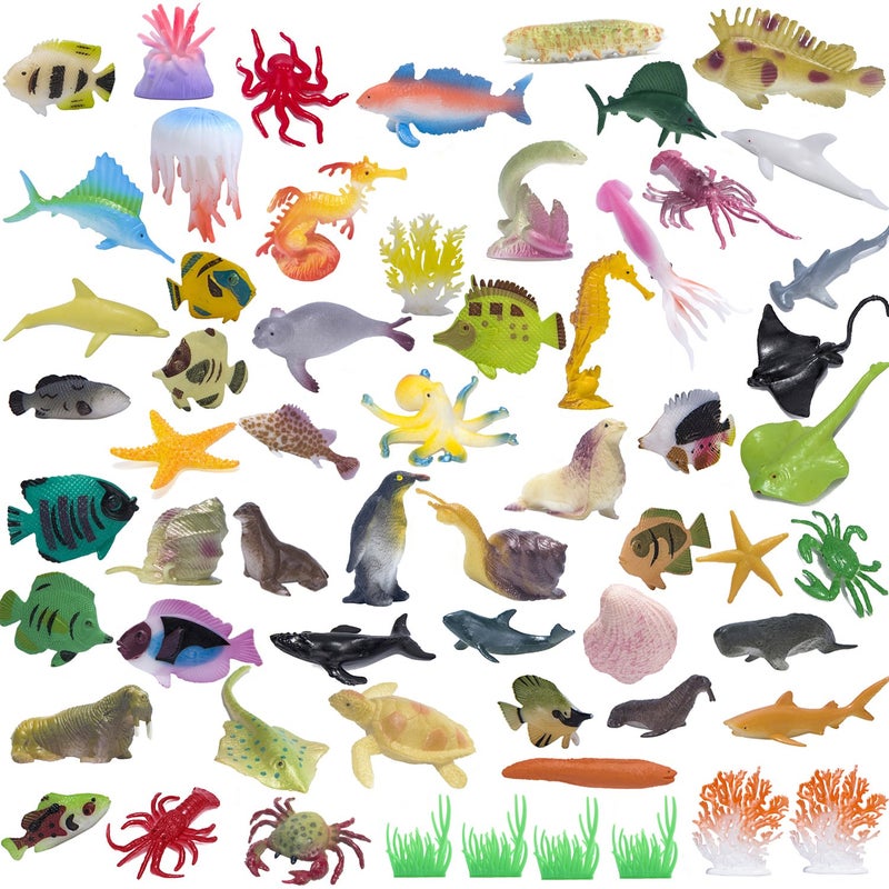 Kimicare Ocean Sea Animals Figures, 60 Pack Mini Plastic Deep Underwater Life Creatures Set, STEM Educational Shower Bath Toys Gift for Baby Toddler Cupcake Toppers Party Supplies with Turtle Octopus Shark - Image 2