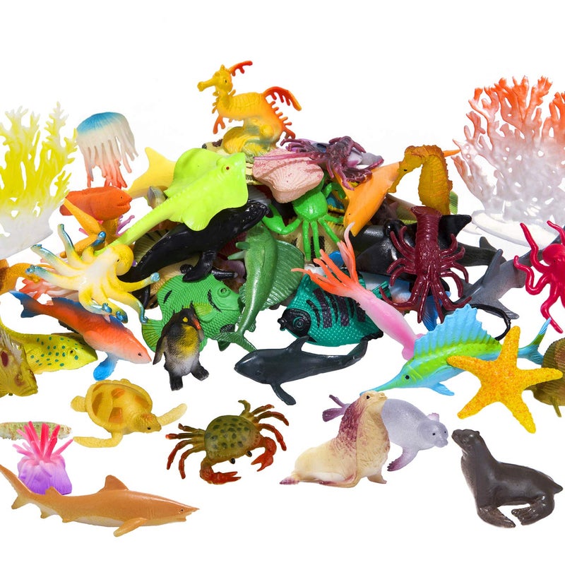 Kimicare Ocean Sea Animals Figures, 60 Pack Mini Plastic Deep Underwater Life Creatures Set, STEM Educational Shower Bath Toys Gift for Baby Toddler Cupcake Toppers Party Supplies with Turtle Octopus Shark - Image 1