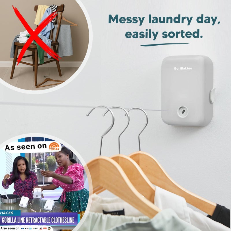 GorillaLine Retractable Clothesline, Indoor and Outdoor, Heavy Duty Wall Mounted Laundry Line, Space Saving Drying Rack for Towels, Sheets and Clothing, Stainless Steel, for Bathroom, Balcony or RV - Image 3
