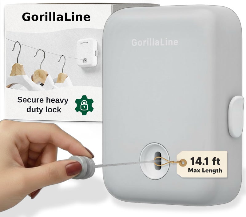 GorillaLine Retractable Clothesline, Indoor and Outdoor, Heavy Duty Wall Mounted Laundry Line, Space Saving Drying Rack for Towels, Sheets and Clothing, Stainless Steel, for Bathroom, Balcony or RV - Image 1