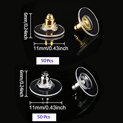 DSOMHZ 100 قطعة دبابيس أذن سمكة - دبابيس أذن قابلة للإغلاق (فضي وذهبي) - Image 3
