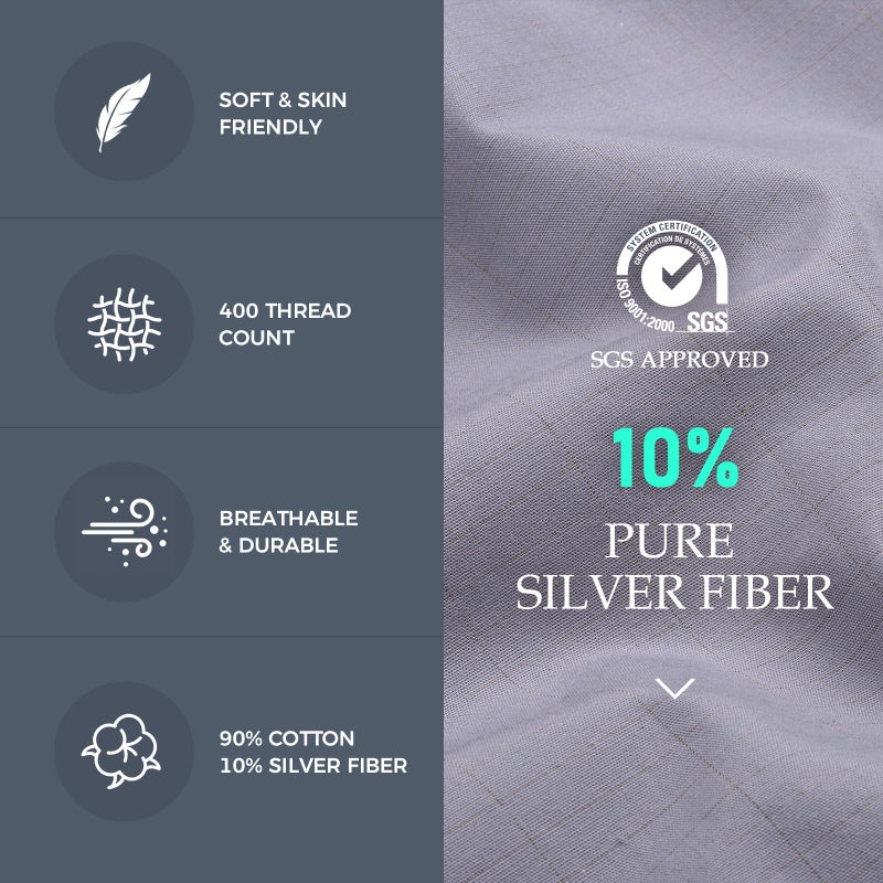 Newise Grounding Sheets King  90% Organic Cotton + 10% Pure Silver Fiber  Fitted Earth Sheets with 15 ft Grounding Cord  King Size 76""x 80""x 15""  Gray - Image 2