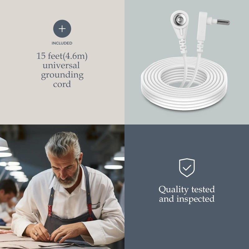 Newise Grounding Sheets King  90% Organic Cotton + 10% Pure Silver Fiber  Fitted Earth Sheets with 15 ft Grounding Cord  King Size 76""x 80""x 15""  Gray - Image 3