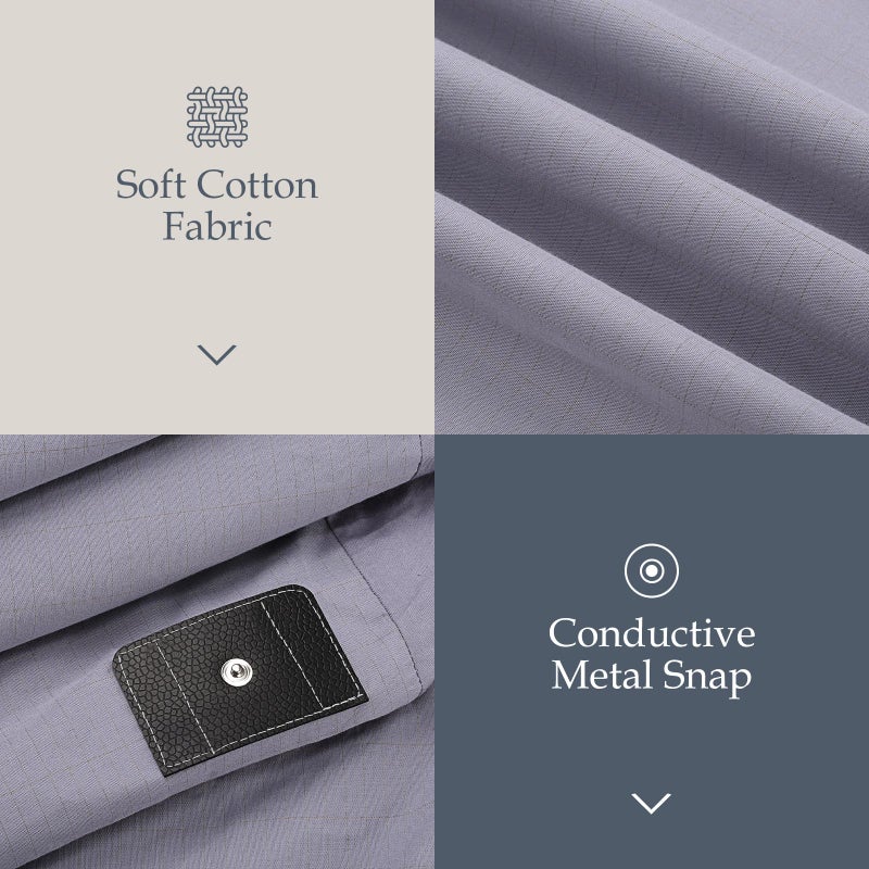 Newise Grounding Sheets King  90% Organic Cotton + 10% Pure Silver Fiber  Fitted Earth Sheets with 15 ft Grounding Cord  King Size 76""x 80""x 15""  Gray - Image 5