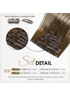 Full Shine 12 Inch Balayage Clip In Hair Extensions Brown Ombre Human Hair Extensions Ash Brown Mix Dark Blonde Seamless Clip In Human Hair Extensions Easy To Wear 8Pcs 100 Grams  - Image 4