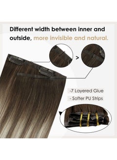 Full Shine 12 Inch Balayage Clip In Hair Extensions Brown Ombre Human Hair Extensions Ash Brown Mix Dark Blonde Seamless Clip In Human Hair Extensions Easy To Wear 8Pcs 100 Grams  - Image 5