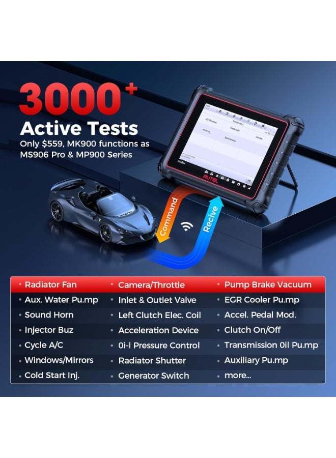 Autel Scanner MaxiCOM MK900: 2026 Updated as MK900BT MK900-BT MX900 Bidirectional Diagnostic Tool, 8in Up of MK808S MK808BT Pro MX808S 808Z, 3K+ Active Tests, 40+ Service, CAN-FD&DOIP, All System, FCA - Image 4