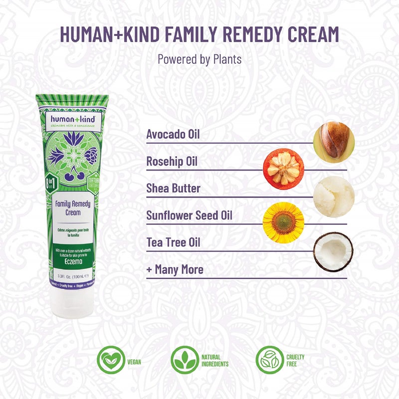 human kind Human+Kind Family Remedy Cream - Smoothing, Healing Body Repair for Burn and Rash Soothing, Itch Relief, and Extremely Dry Skin Hydration - Emollient, Non Greasy Formula - For All Skin Types - 3.3 oz - Image 3