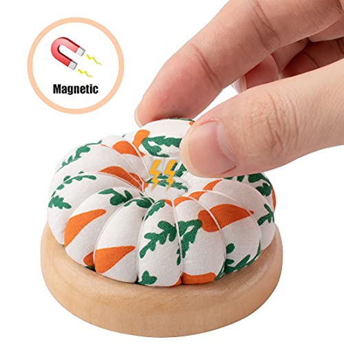 Rolybag Pin Cushion, Wooden Base Needle Pincushions Carrot Pattern Style Round Pin Cushion for Sewing Needle Holders or DIY Crafts - Image 3