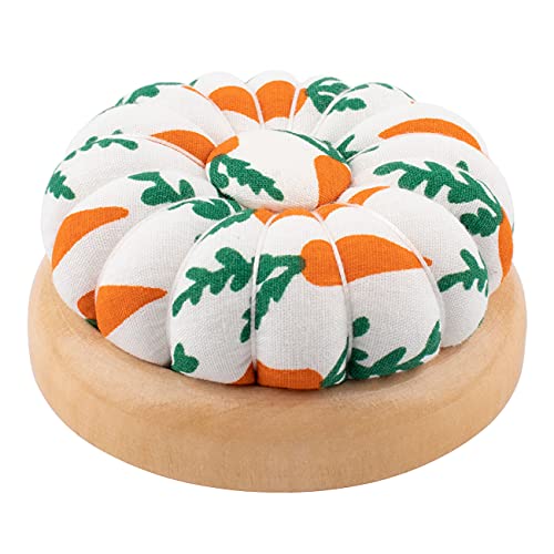 Rolybag Pin Cushion, Wooden Base Needle Pincushions Carrot Pattern Style Round Pin Cushion for Sewing Needle Holders or DIY Crafts - Image 1