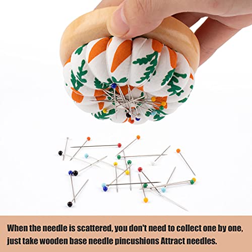 Rolybag Pin Cushion, Wooden Base Needle Pincushions Carrot Pattern Style Round Pin Cushion for Sewing Needle Holders or DIY Crafts - Image 4