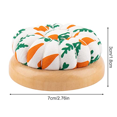Rolybag Pin Cushion, Wooden Base Needle Pincushions Carrot Pattern Style Round Pin Cushion for Sewing Needle Holders or DIY Crafts - Image 2