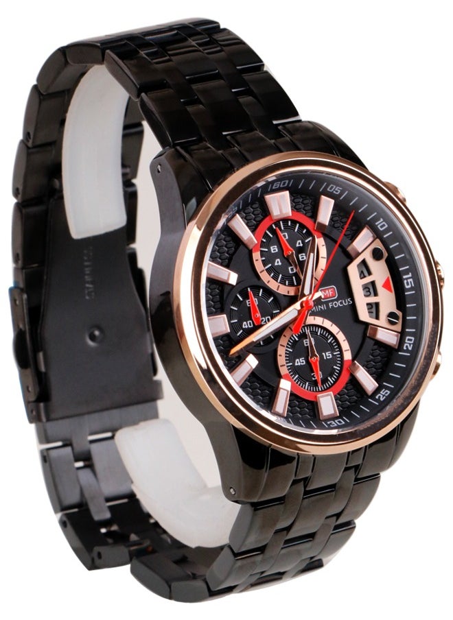 MINI FOCUS - MINI FOCUS Casual Watch for Men, Chronograph, Water Resistant, Calendar, Quartz, Men's Stainless Steel Band, Black and gold - Image 1