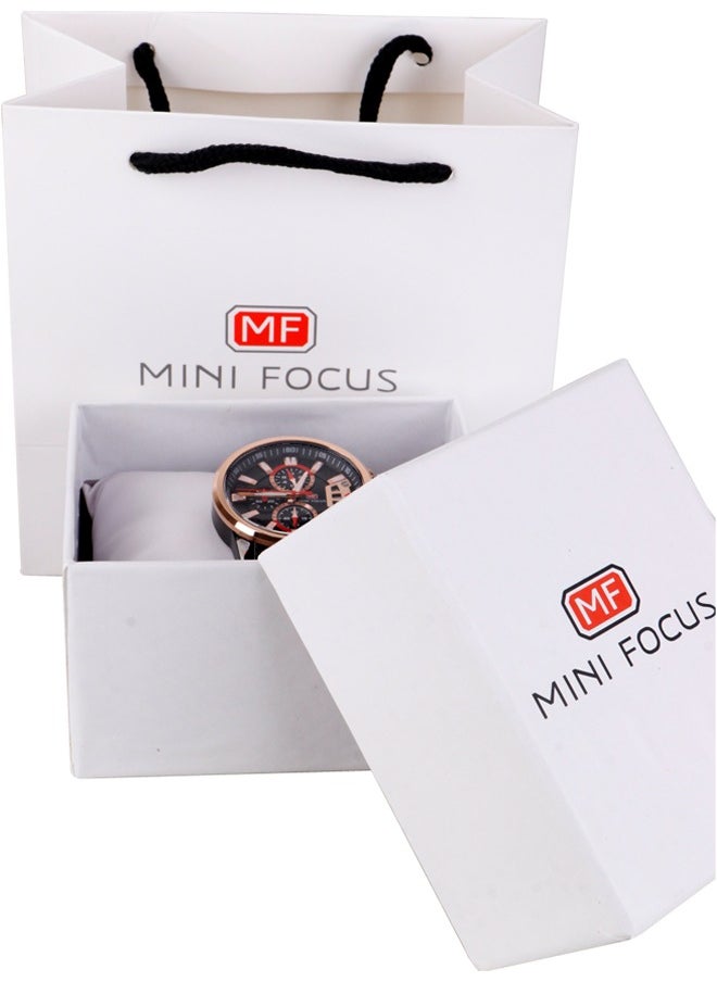 MINI FOCUS - MINI FOCUS Casual Watch for Men, Chronograph, Water Resistant, Calendar, Quartz, Men's Stainless Steel Band, Black and gold - Image 1