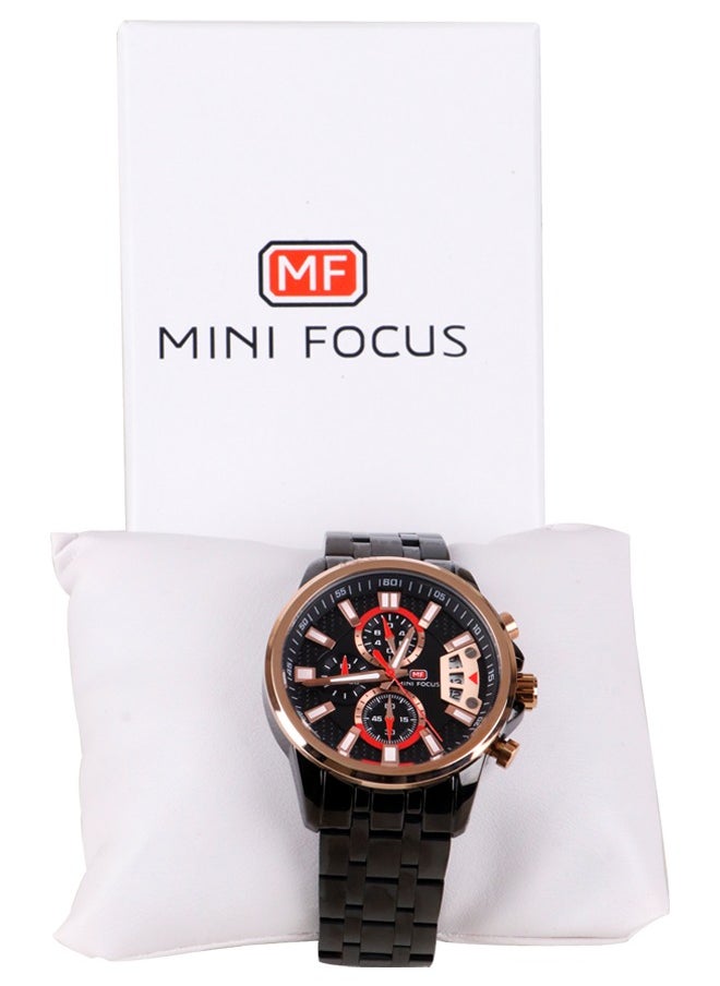 MINI FOCUS - MINI FOCUS Casual Watch for Men, Chronograph, Water Resistant, Calendar, Quartz, Men's Stainless Steel Band, Black and gold - Image 1