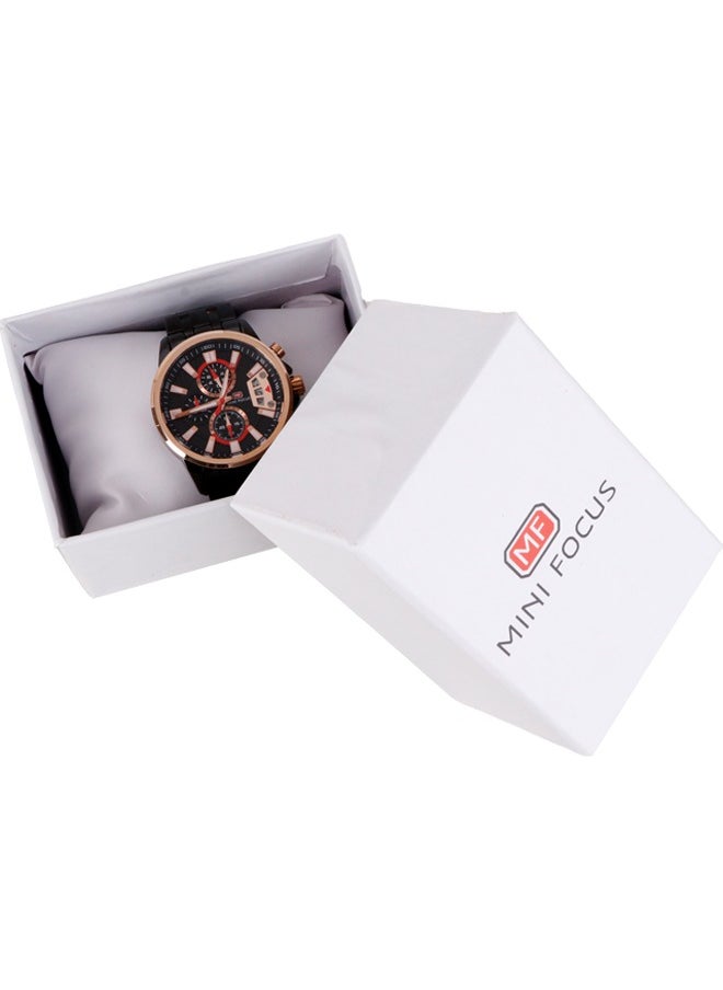 MINI FOCUS - MINI FOCUS Casual Watch for Men, Chronograph, Water Resistant, Calendar, Quartz, Men's Stainless Steel Band, Black and gold - Image 1