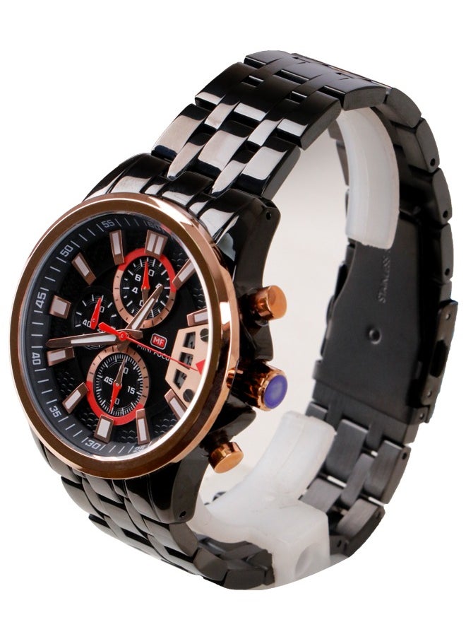 MINI FOCUS - MINI FOCUS Casual Watch for Men, Chronograph, Water Resistant, Calendar, Quartz, Men's Stainless Steel Band, Black and gold - Image 1