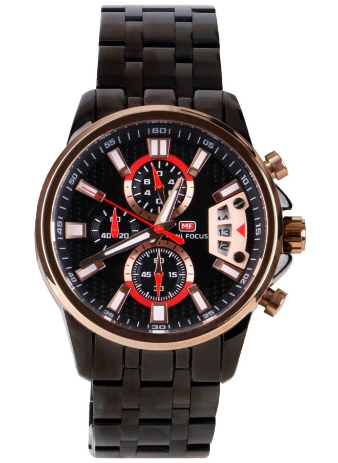 MINI FOCUS - MINI FOCUS Casual Watch for Men, Chronograph, Water Resistant, Calendar, Quartz, Men's Stainless Steel Band, Black and gold - Image 1