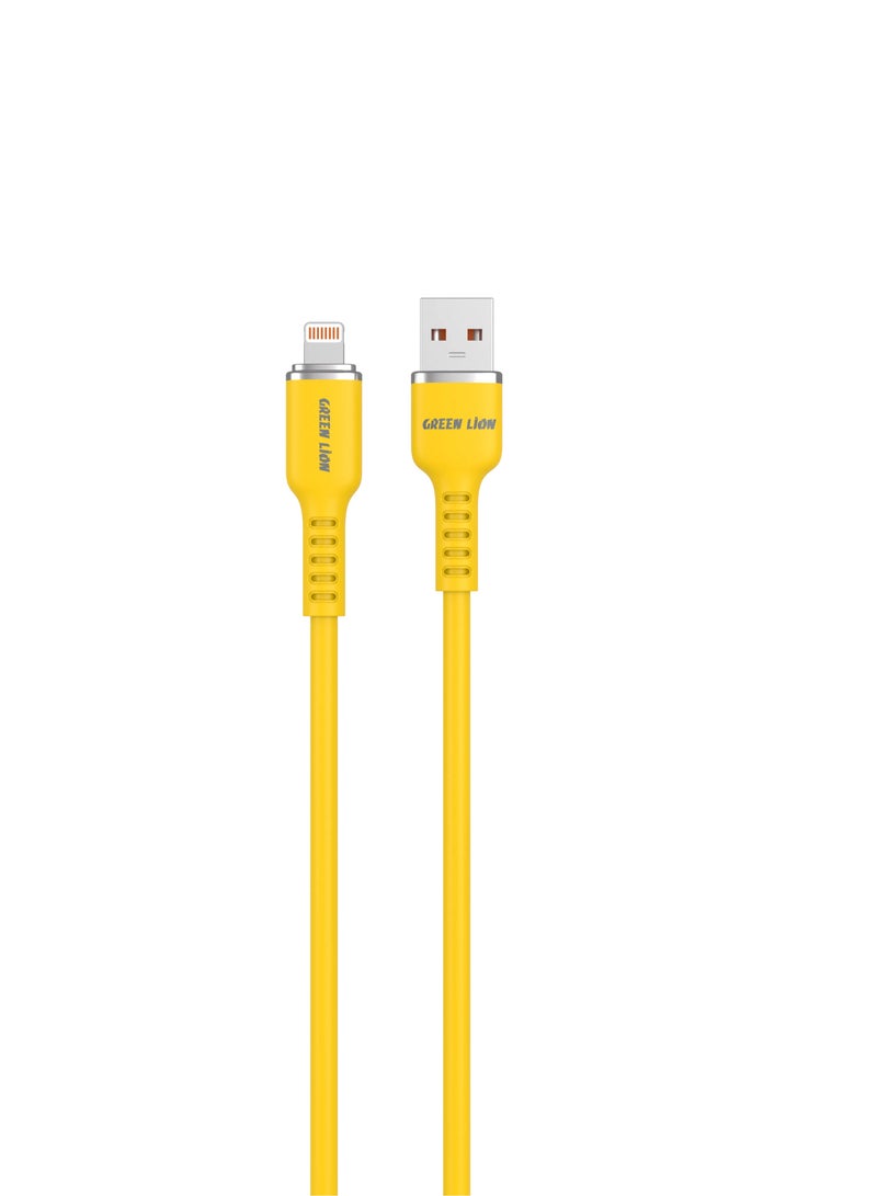GREEN LION USB-A TO Lightning Silicone Cable / 12W Current / High Transfer Speed / Secure & Safe / Charge & Sync / 10,000 Bends / Wide Compatible / Long Length Cable - Yellow - Image 1