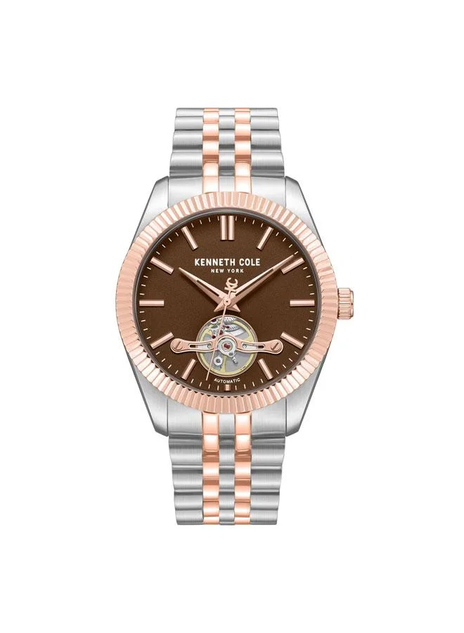 كينيث كول نيو يورك ساعة براينت بارك رجالية أوتوماتيكية بقرص بني وسوار ستانلس ستيل بلونين